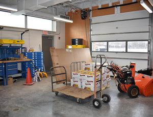 A loading dock and custodial office areas