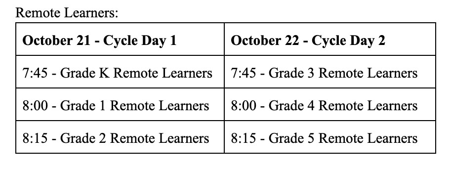 Remote learning picture schedule