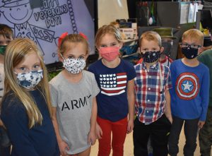 Students wearing red white and blue 