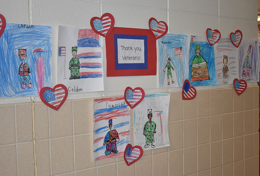Veterans Day art in the hallway