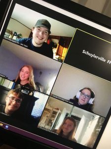 Schuylerville FFA Officers Lauren King and Brooke Schwerd join FFA Officers from Cazenovia FFA and Cayuga Onondaga FFA in a Zoom Breakout room discussing virtual FFA activities.