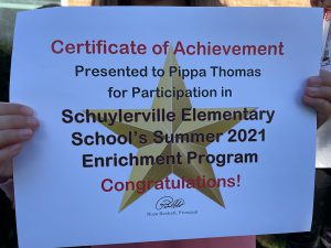 Summer enrichment certificate