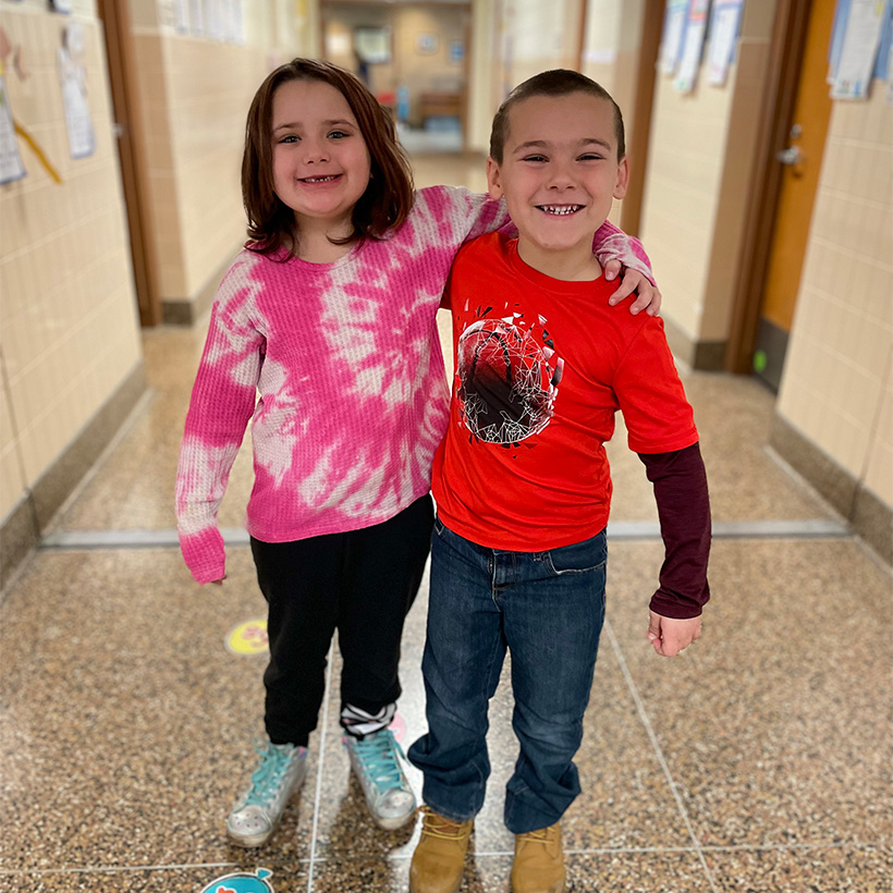 Elementary students in the hall
