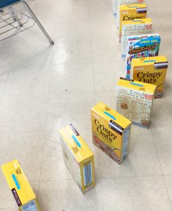 Cereal boxes lined the hall