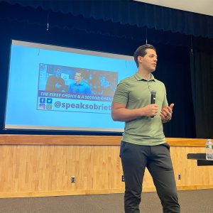 Stephen Hill speaks to Schuylerville High School students.