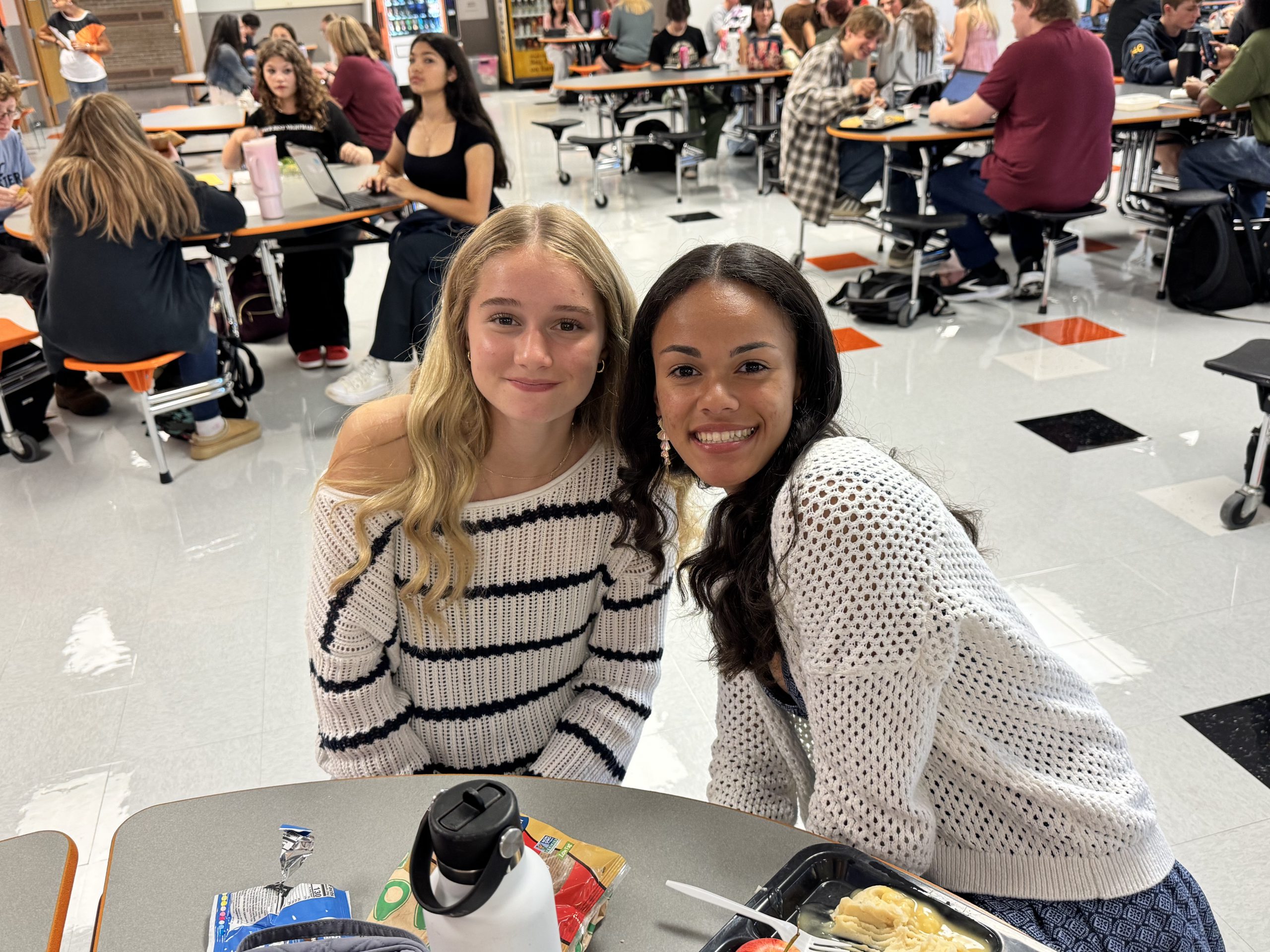 High school students at lunch on the first day of school