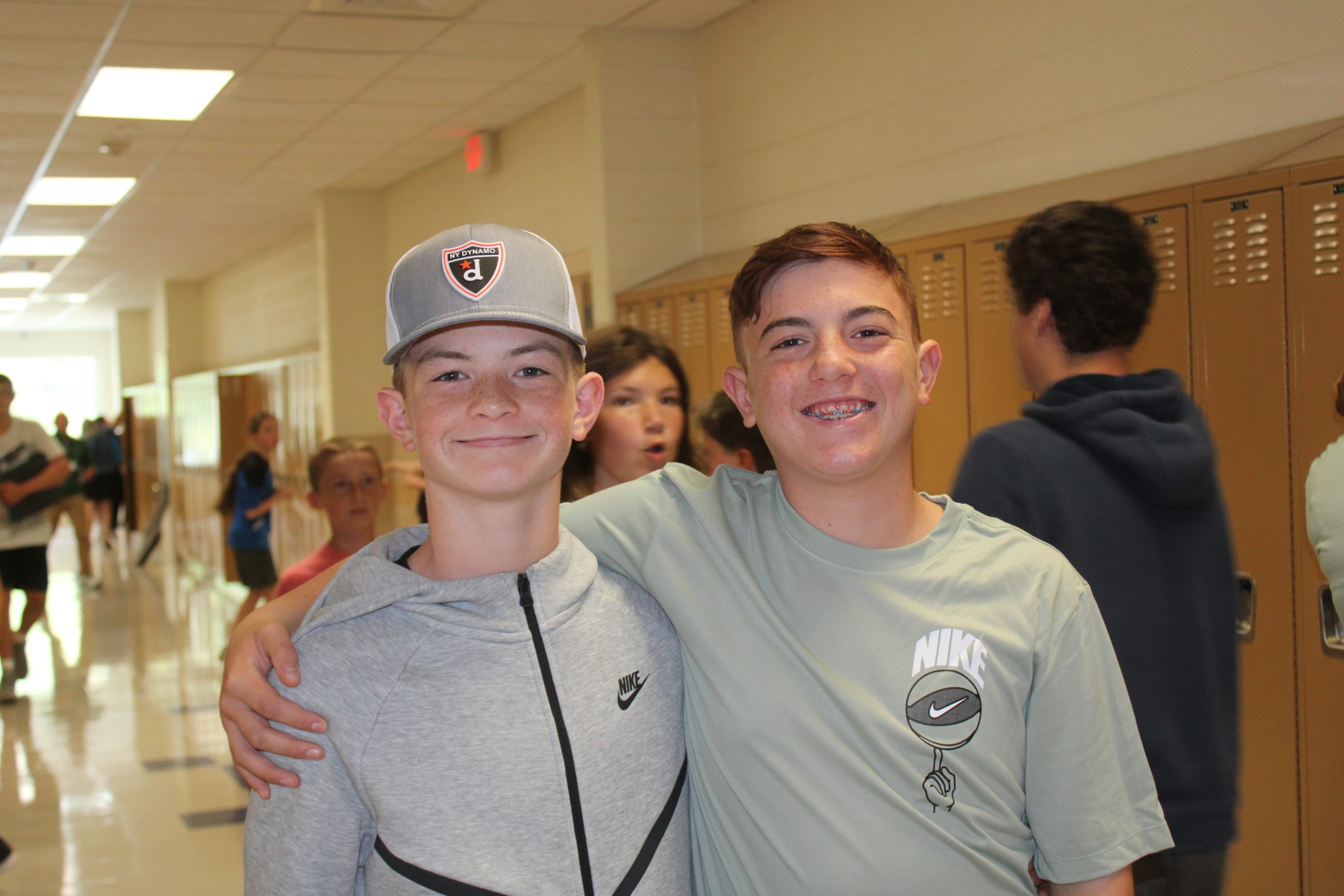 Two middle school students on the first day of school