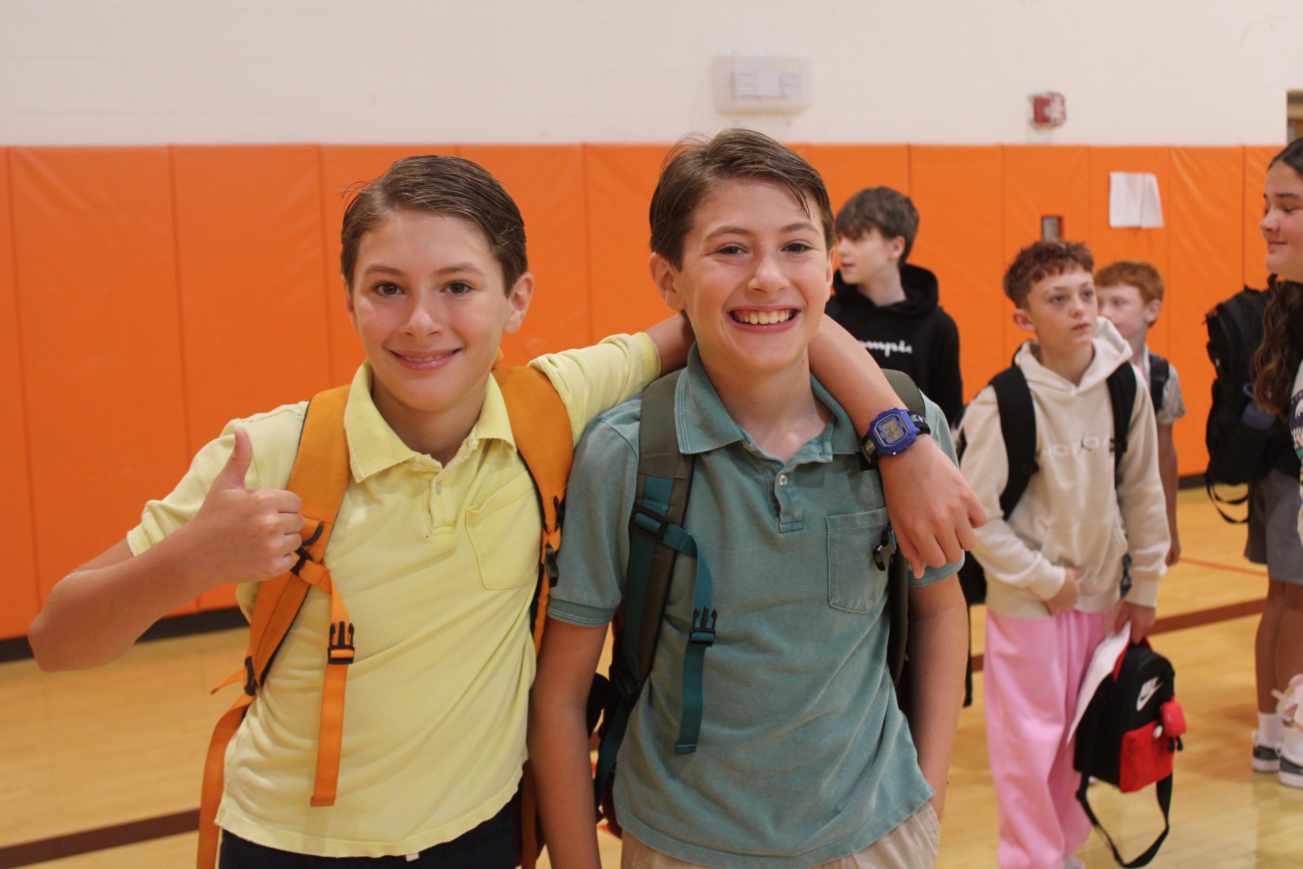 Two middle school students on the first day of school