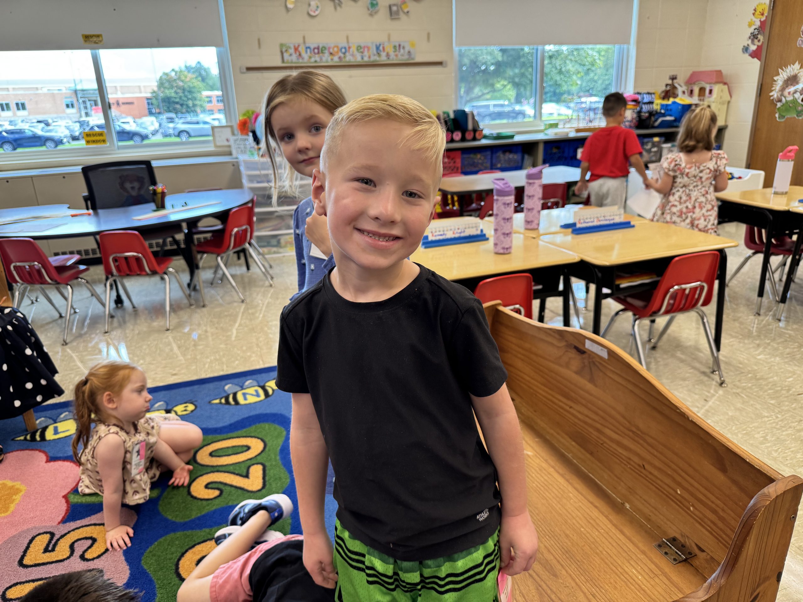 A kindergarten student on the first day of school